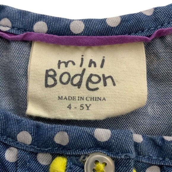 Mini Boden Polka Dot Girls Romper 4-5Y Blue Yellow Pom Pom Trim Spring Summer - Picture 5 of 7